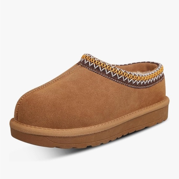 Shoes - Brown Slip-On Clogs with Patterned Trim